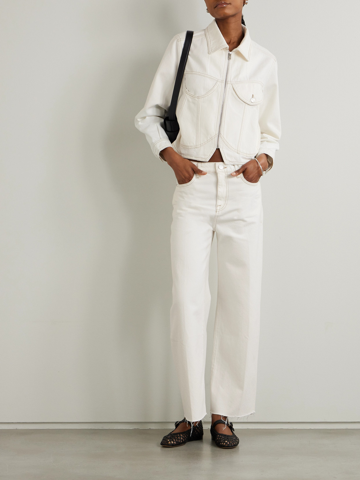 Frame Le Jane Cropped High-rise Wide-leg Jeans In White