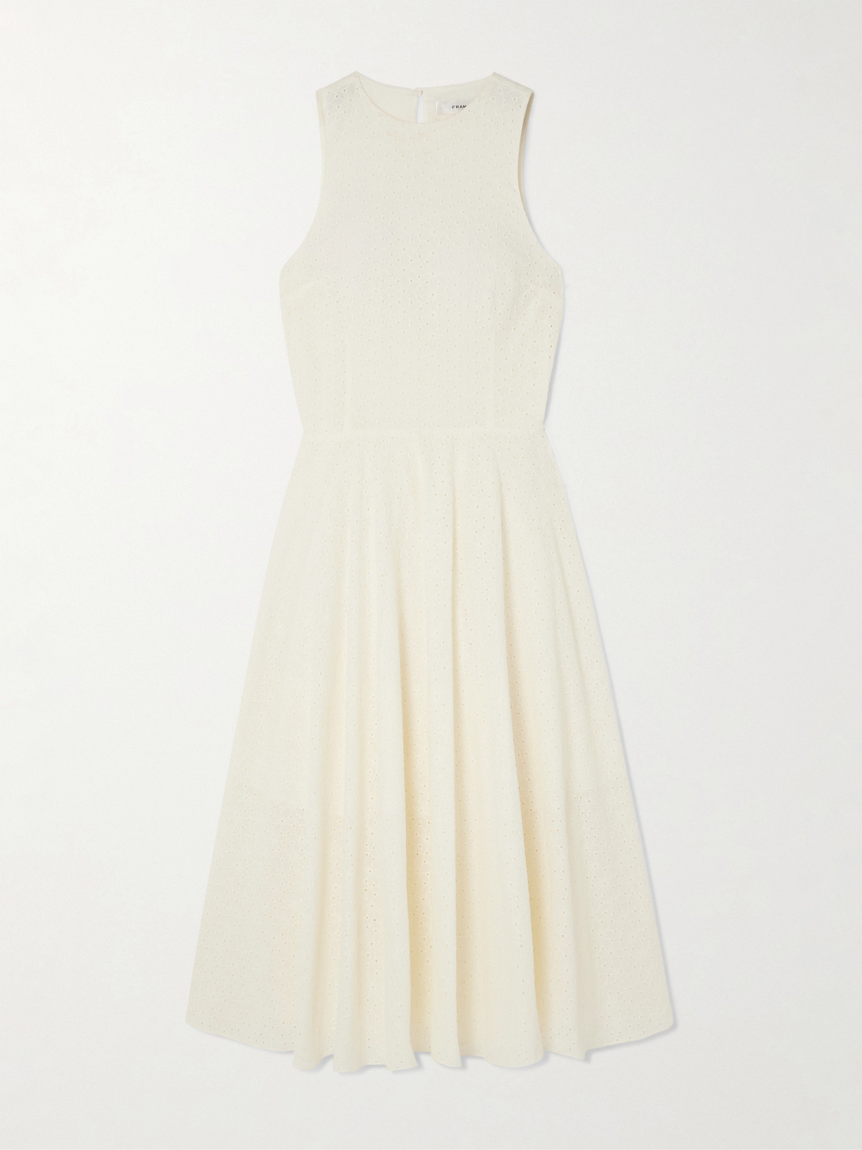 Frame Pleated Broderie Anglaise Cotton Midi Dress In Cream