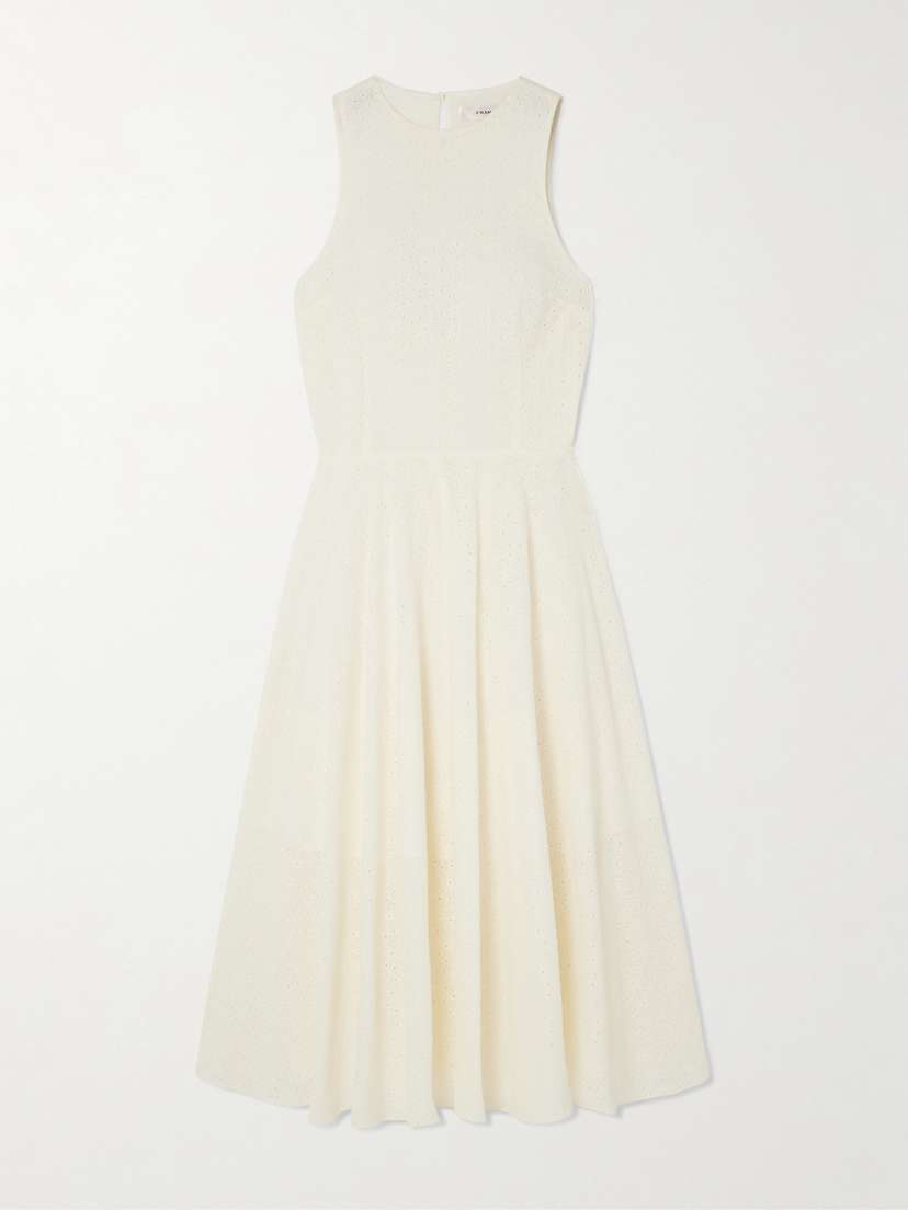 Frame Pleated Broderie Anglaise Cotton Midi Dress