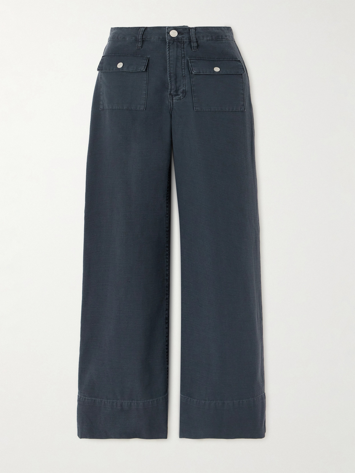 Frame The 70s Cropped Cotton-canvas Wide-leg Pants In Blue