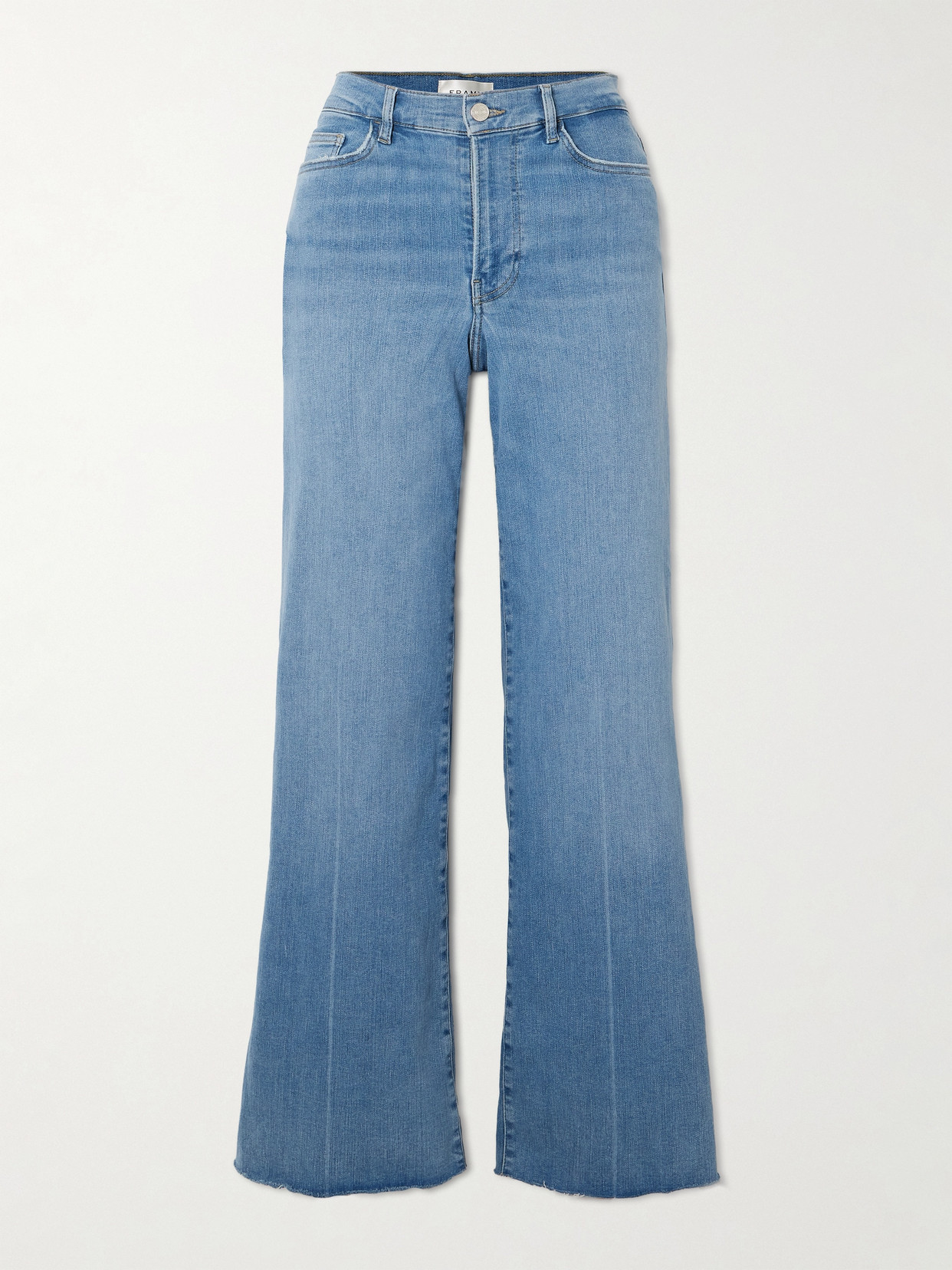 Frame + Net Sustain Le Slim Palazzo Distressed High-rise Straight-leg Organic Jeans In Blue