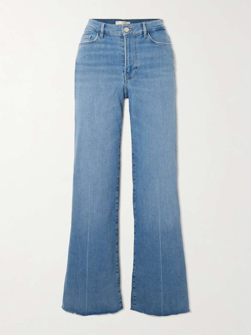 Frame Le Slim Palazzo Distressed High-rise Straight-leg Organic Jeans