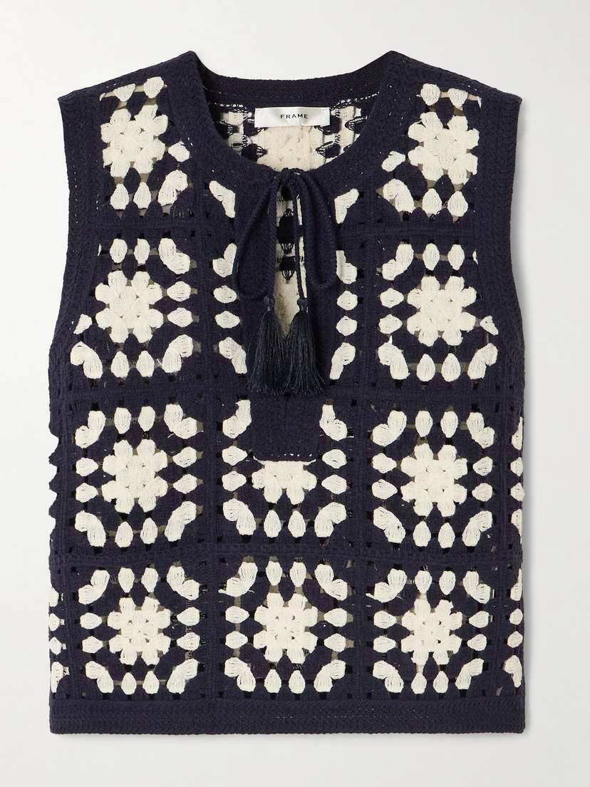 Frame Crocheted Tasseled Cotton-blend Tank