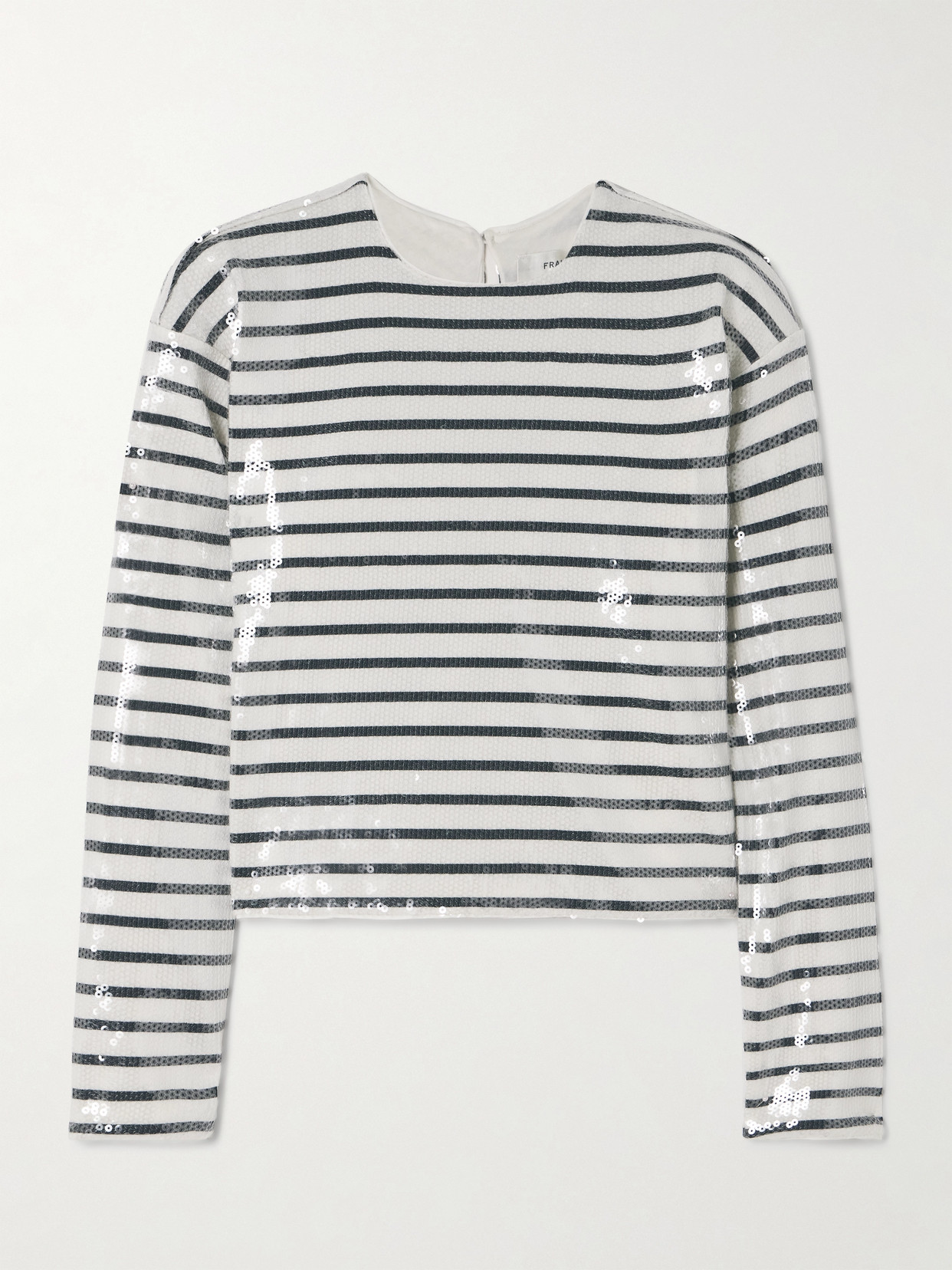 FRAME - Sequined Striped Organic Cotton-jersey T-shirt - Blue