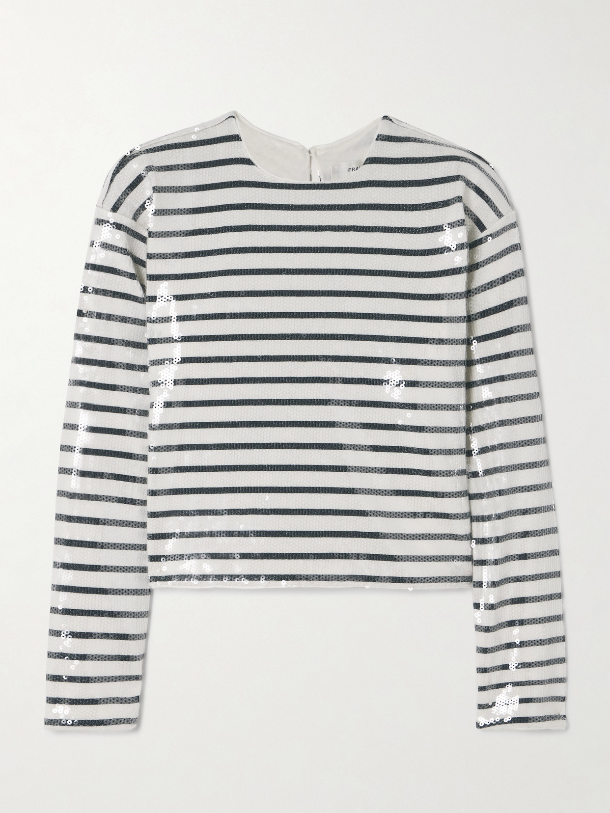 Frame Sequined Striped Organic Cotton-jersey T-shirt In Blue