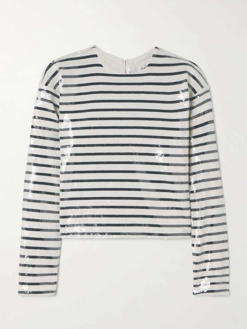 Frame Sequined Striped Organic Cotton-jersey T-shirt
