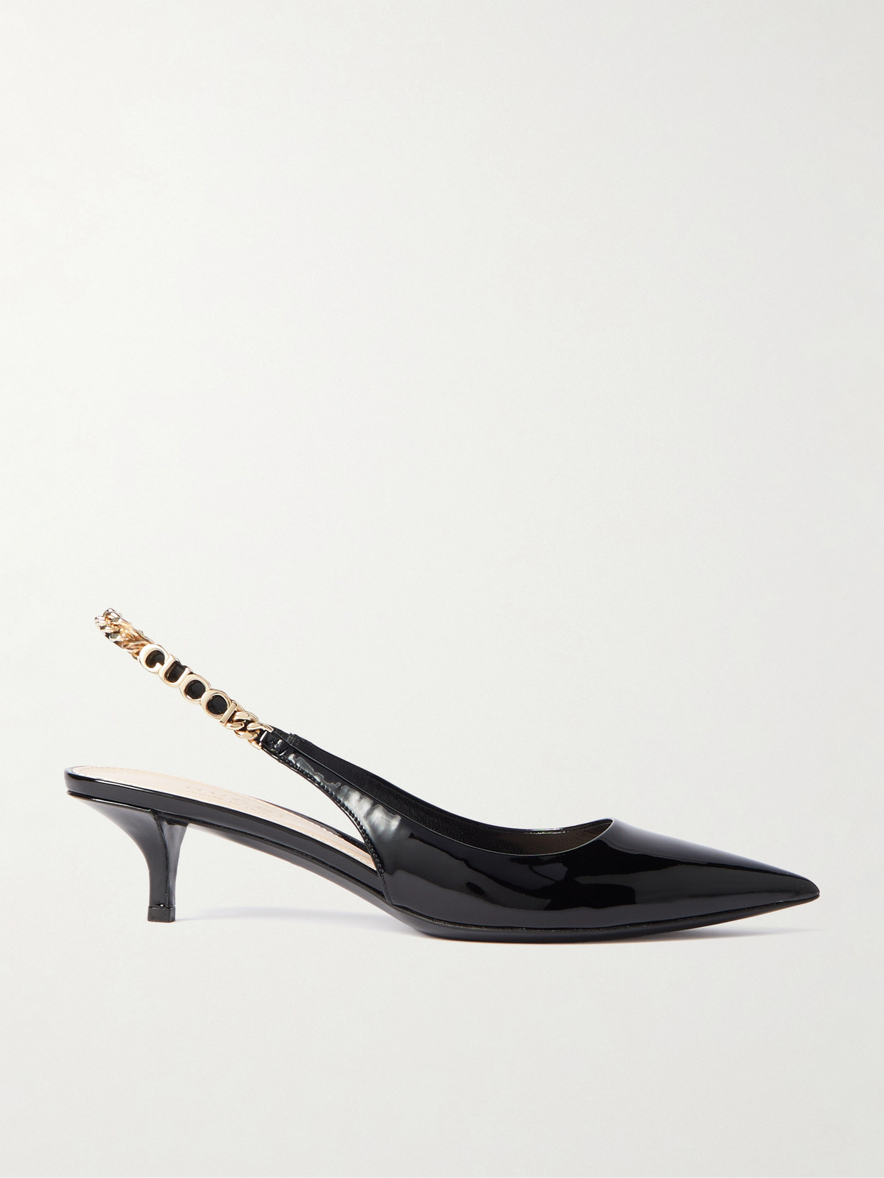 GUCCI SIGNORIA EMBELLISHED PATENT-LEATHER SLINGBACK PUMPS
