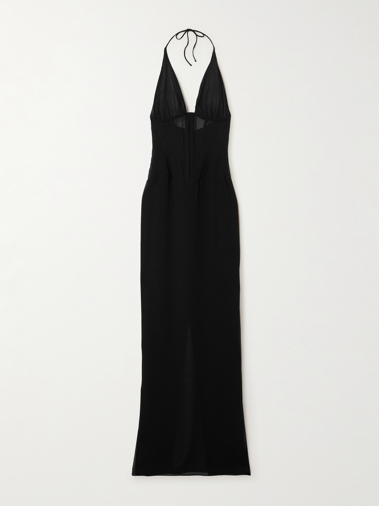 Mônot - Paneled Chiffon Halterneck Maxi Dress - Black