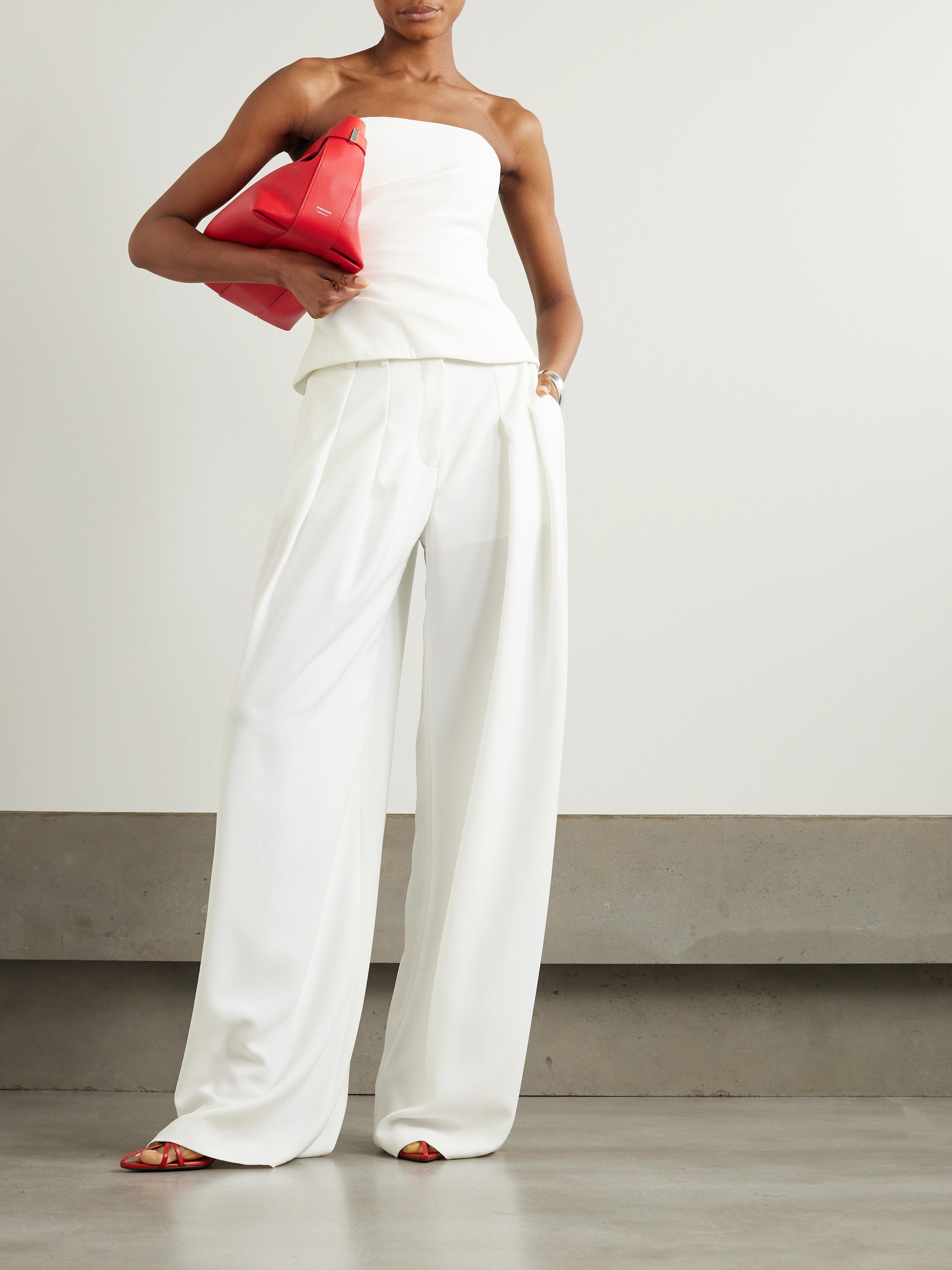 Mônot Pleated satin-crepe wide-leg pants thumbnail