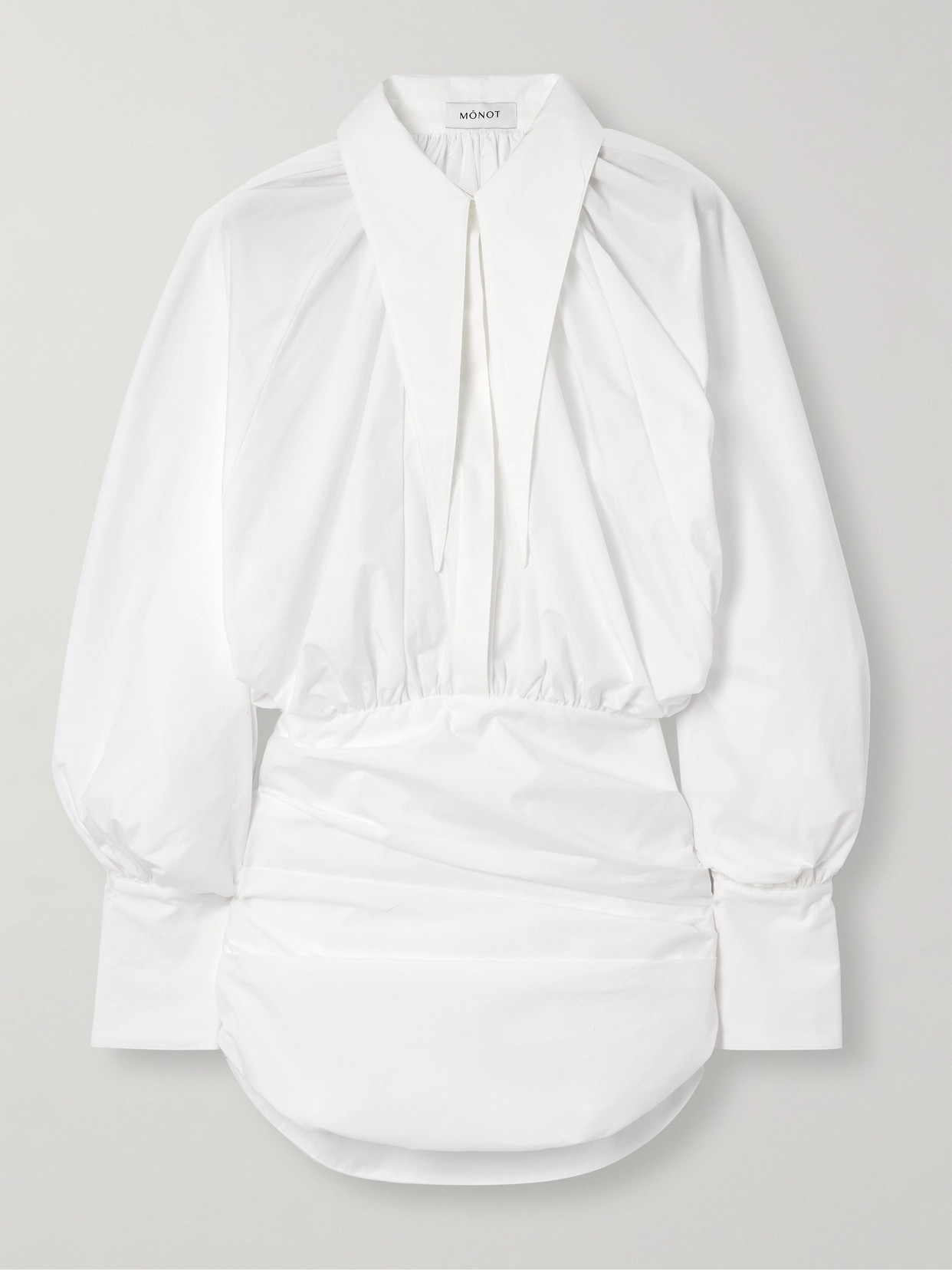 Mônot - Pleated Draped Cotton-poplin Mini Dress - White