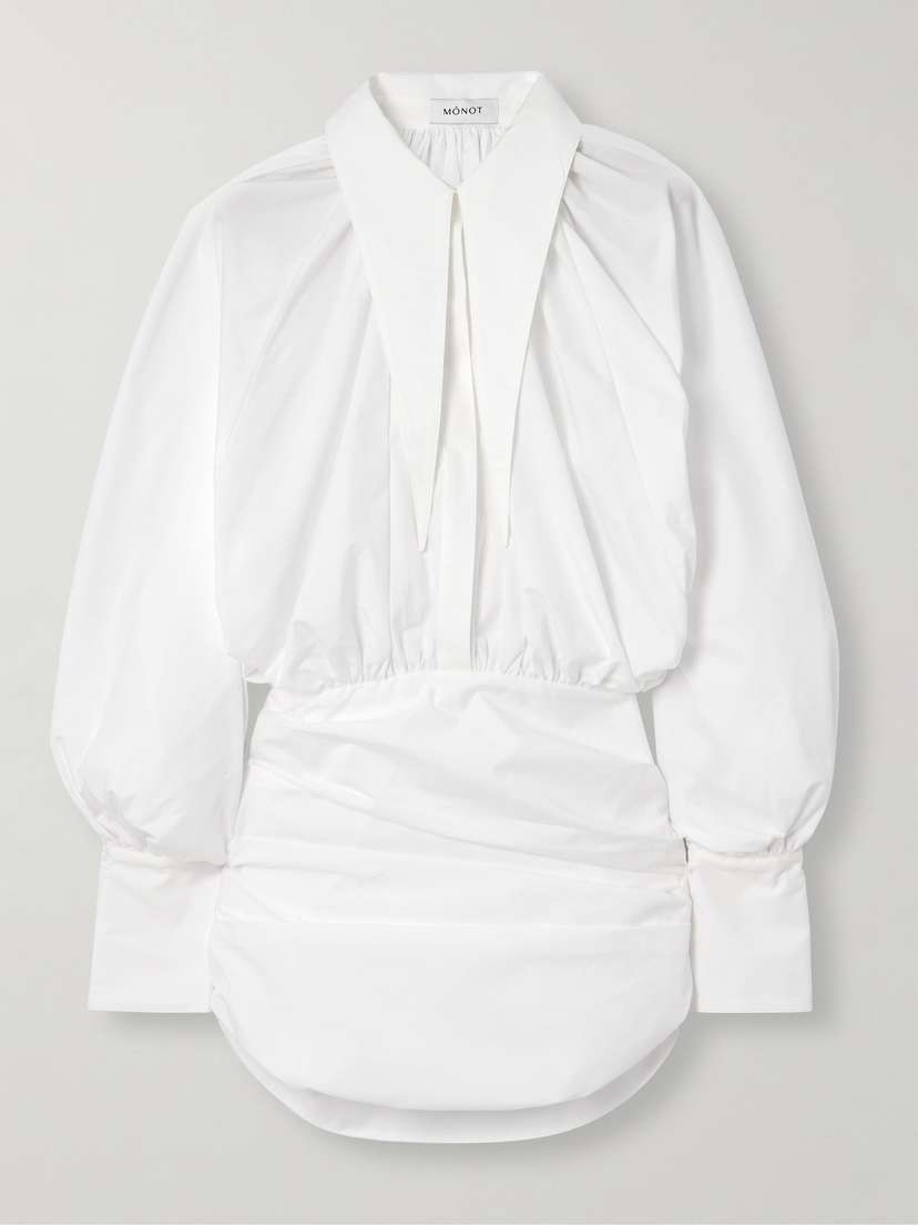 Mônot Pleated Draped Cotton-poplin Mini Dress