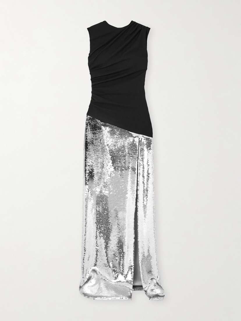 Mônot Asymmetric Draped Sequin-embellished Crepe Gown