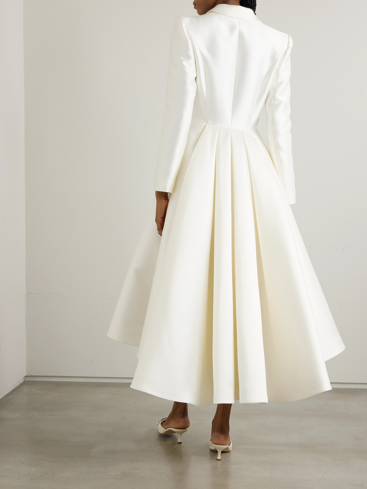 Halfpenny London Sophie Double-breasted Pleated Mikado Midi Dress In Ivory
