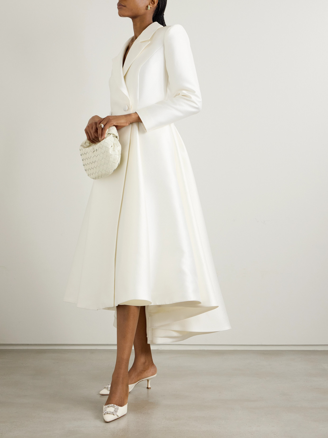 Halfpenny London Sophie Double-breasted Pleated Mikado Midi Dress In Ivory