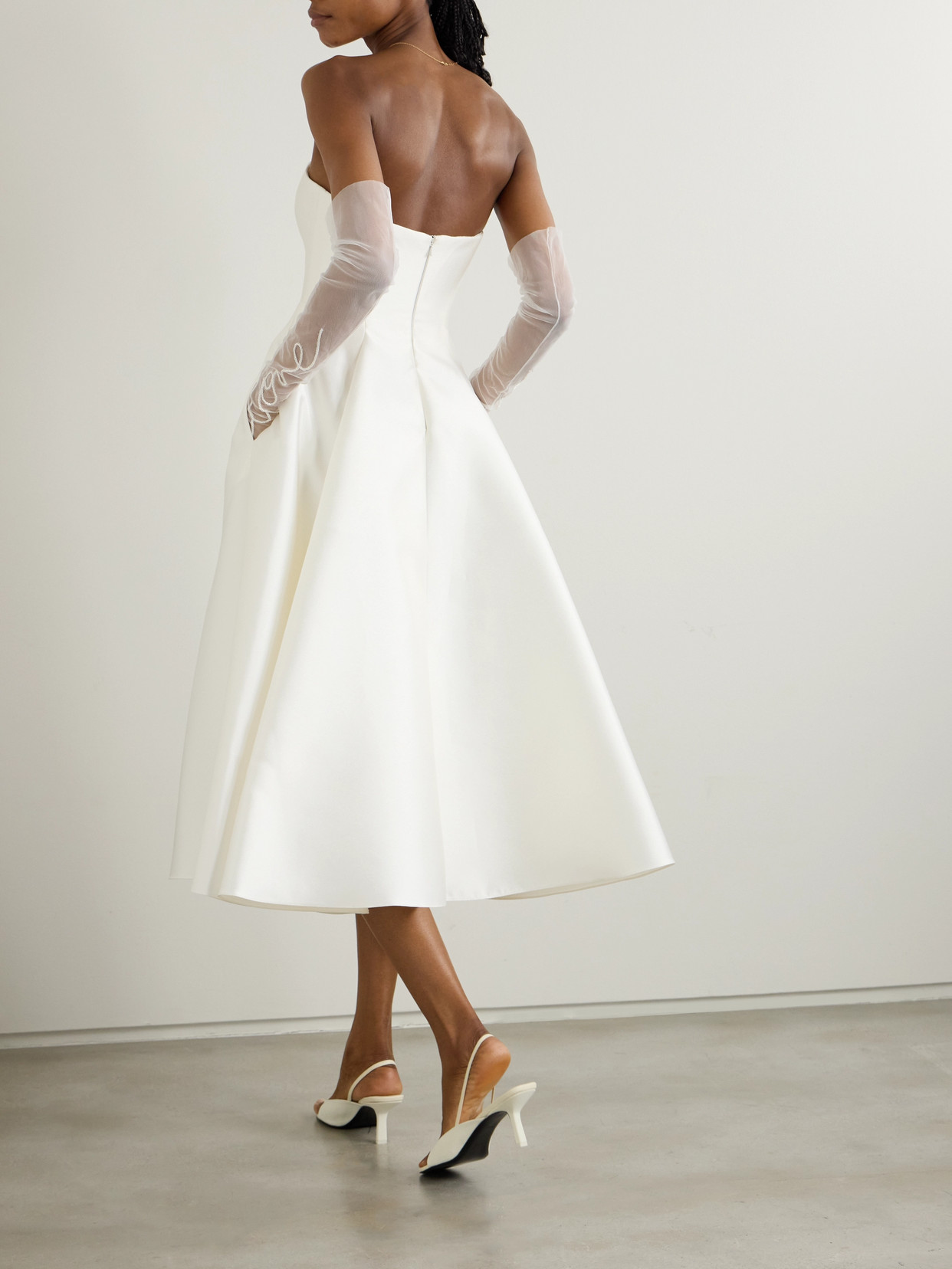 Halfpenny London Strapless Pleated Mikado Midi Dress In Ivory