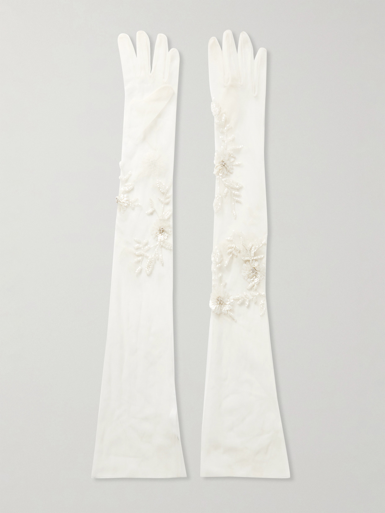 Halfpenny London - Elizabeth Crystal And Sequin-embellished Tulle Gloves - White