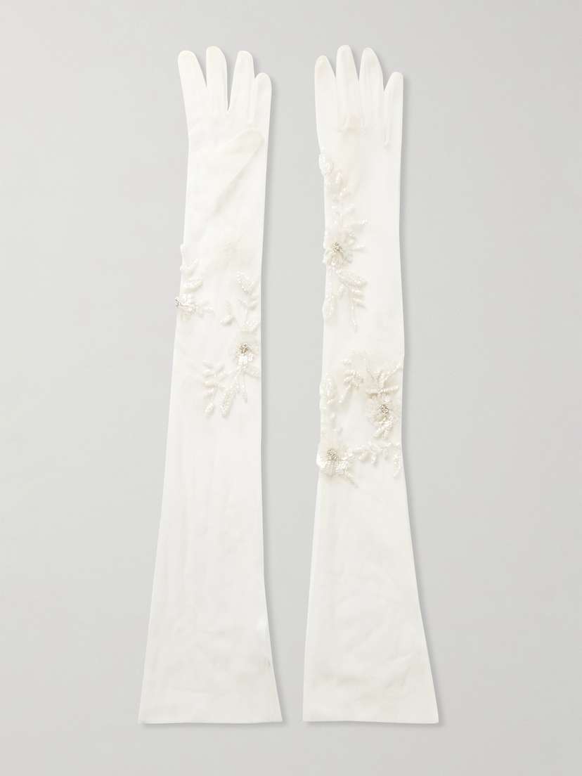 Halfpenny London Elizabeth Crystal And Sequin-embellished Tulle Gloves