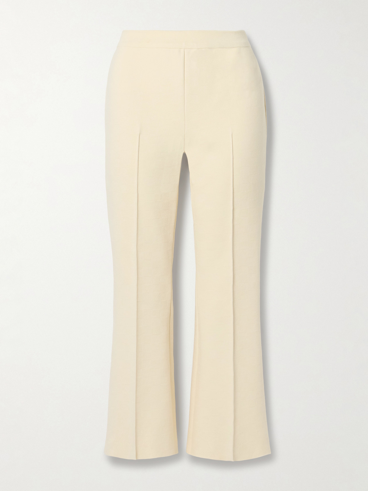 High Sport Kick Cropped Jacquard-knit Stretch-cotton Flared Pants In Off-white