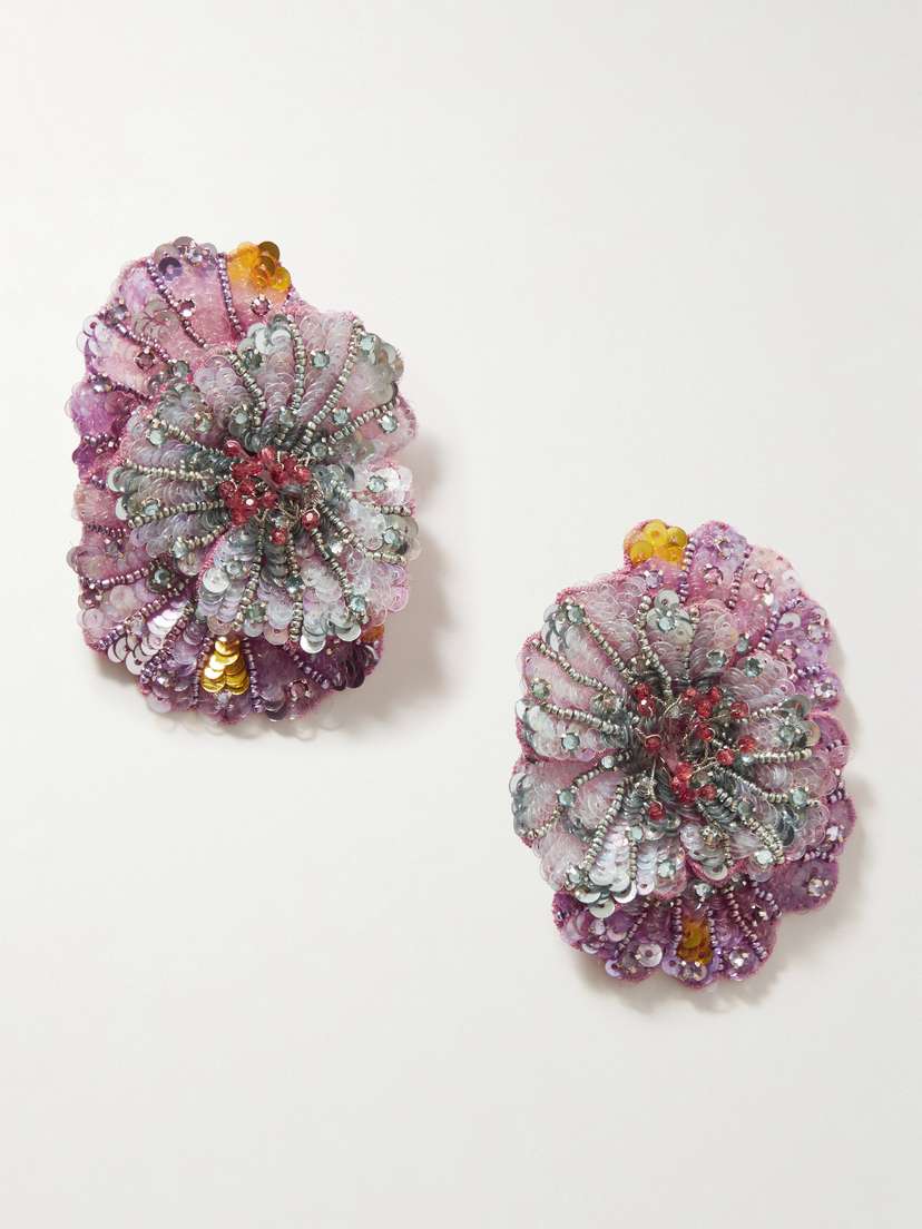 Jennifer Behr Alzira Gold-tone Organza Beaded Earrings