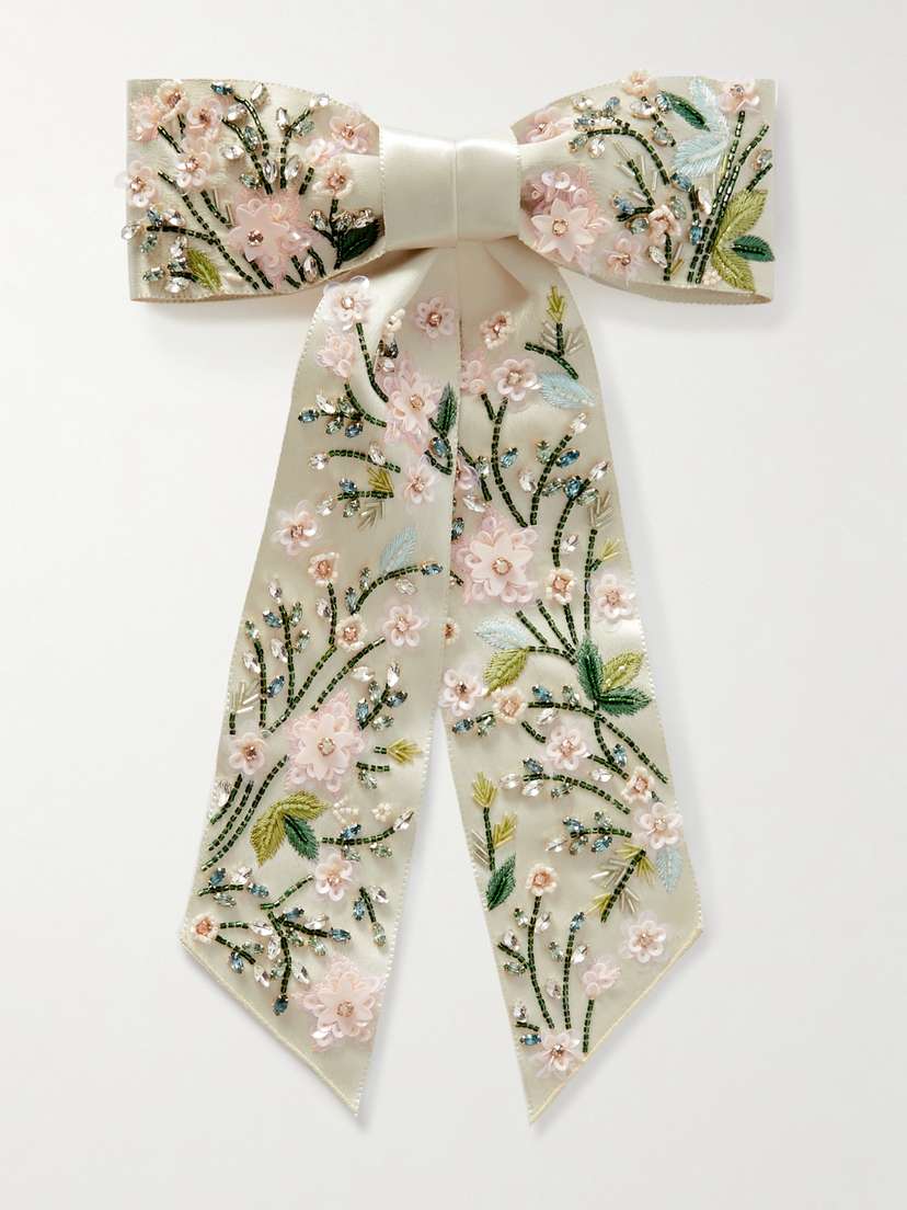 Jennifer Behr Lonnie Bow Crystal-embellished Satin Hair Clip