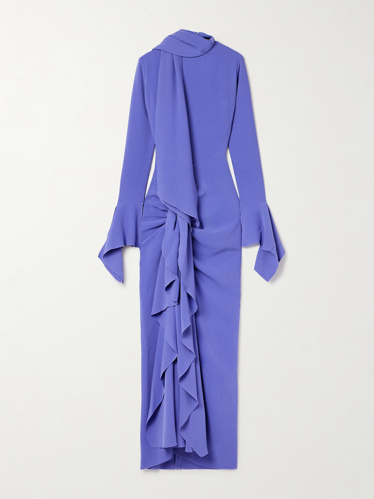 Solace London Nella Draped Ruched Crepe Maxi Dress In Blue