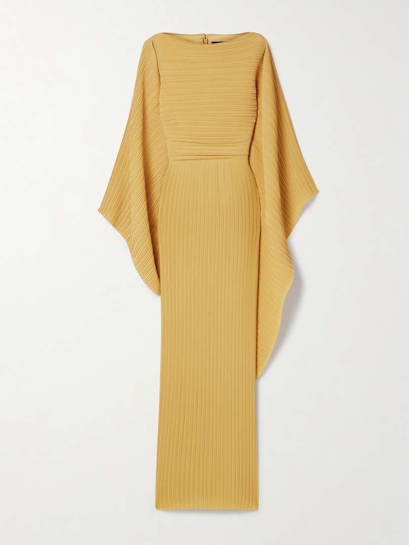 Solace London Adami Cape-effect Plissé-chiffon Gown