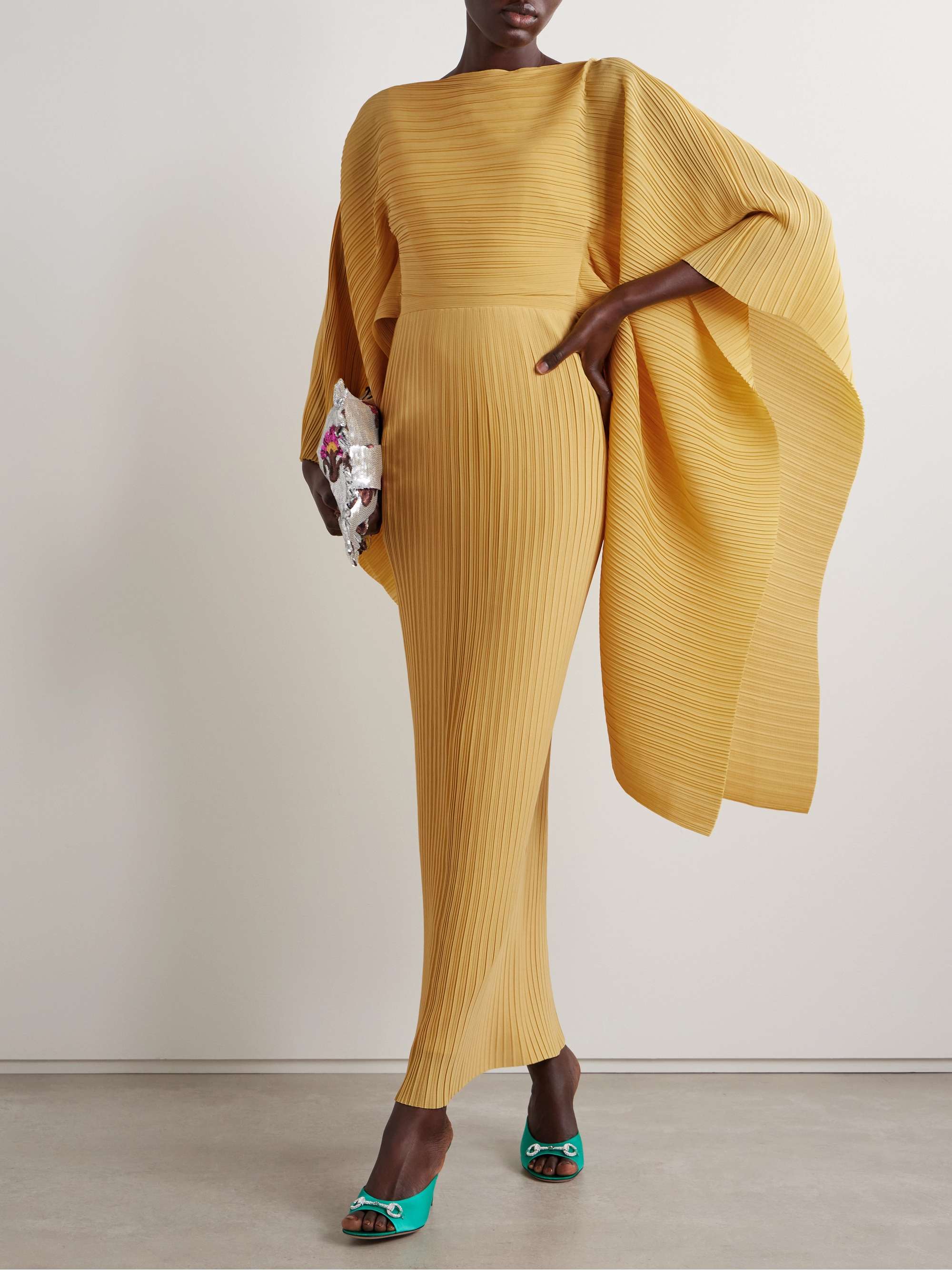 SOLACE LONDON Adami cape-effect plissé-chiffon gown | NET-A SOLACE LONDON Adami cape-effect plissé-chiffon gown | NET-A