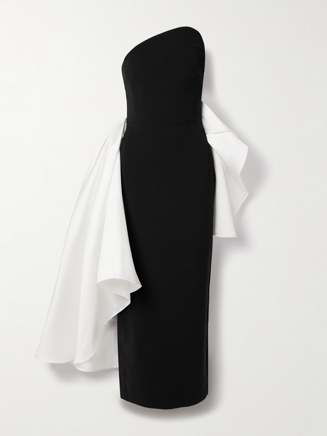 Solace London Nala Strapless Crepe And Satin-faille Midi Dress In Black