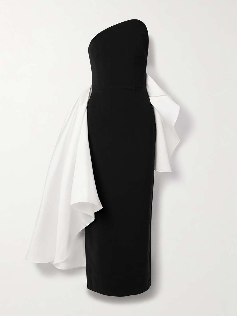 Solace London Nala Strapless Crepe And Satin-faille Midi Dress