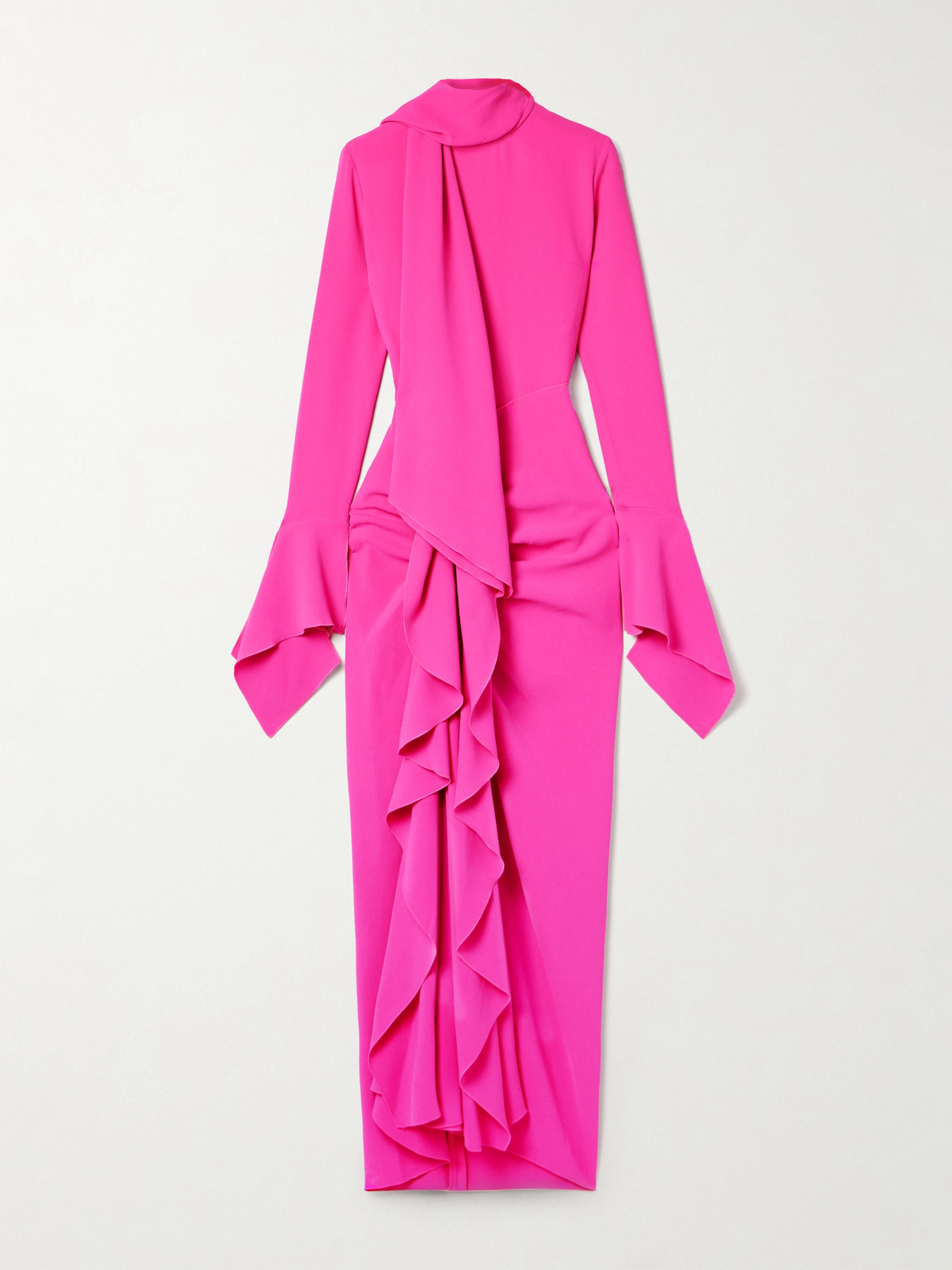 Solace London Nella Tie-neck Ruffled Crepe Gown In Pink