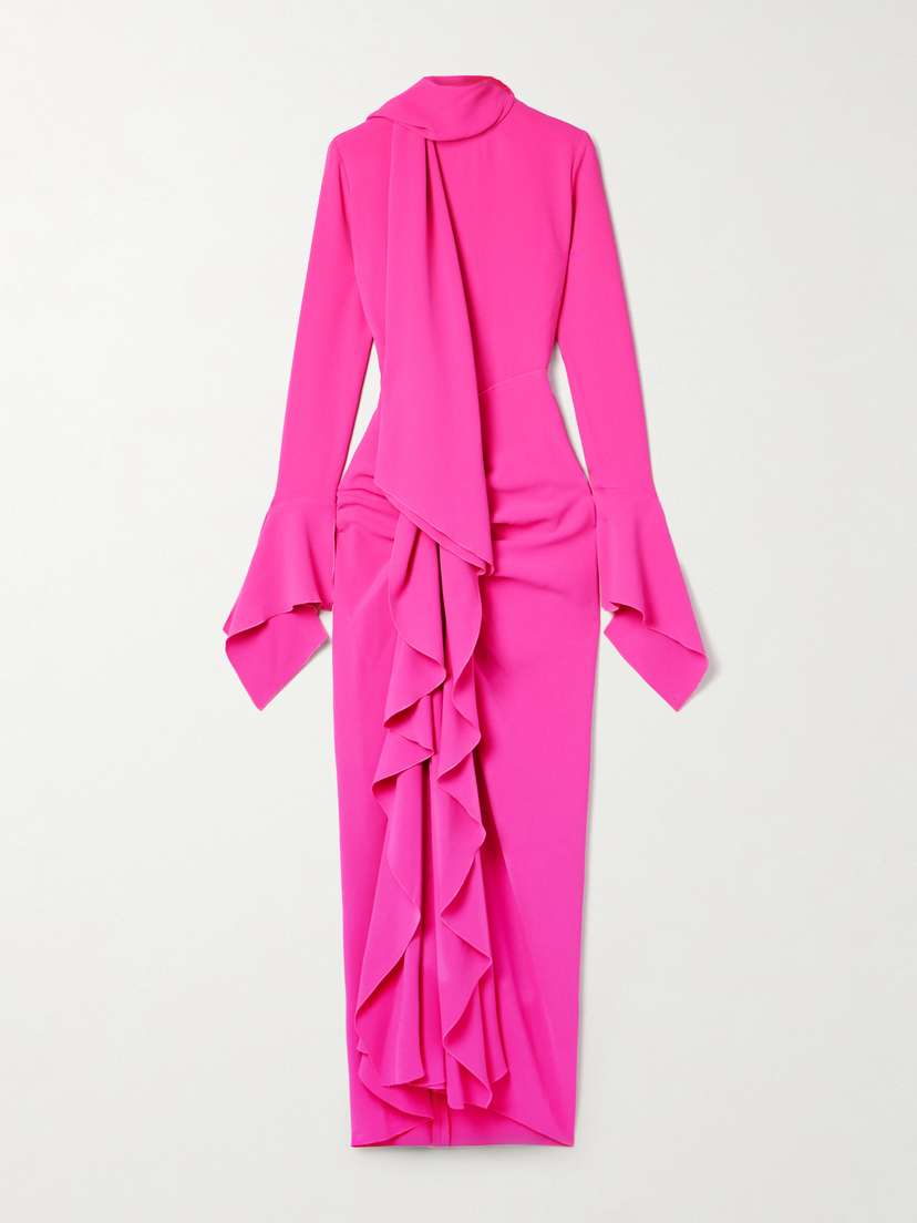 Solace London Nella Tie-neck Ruffled Crepe Gown