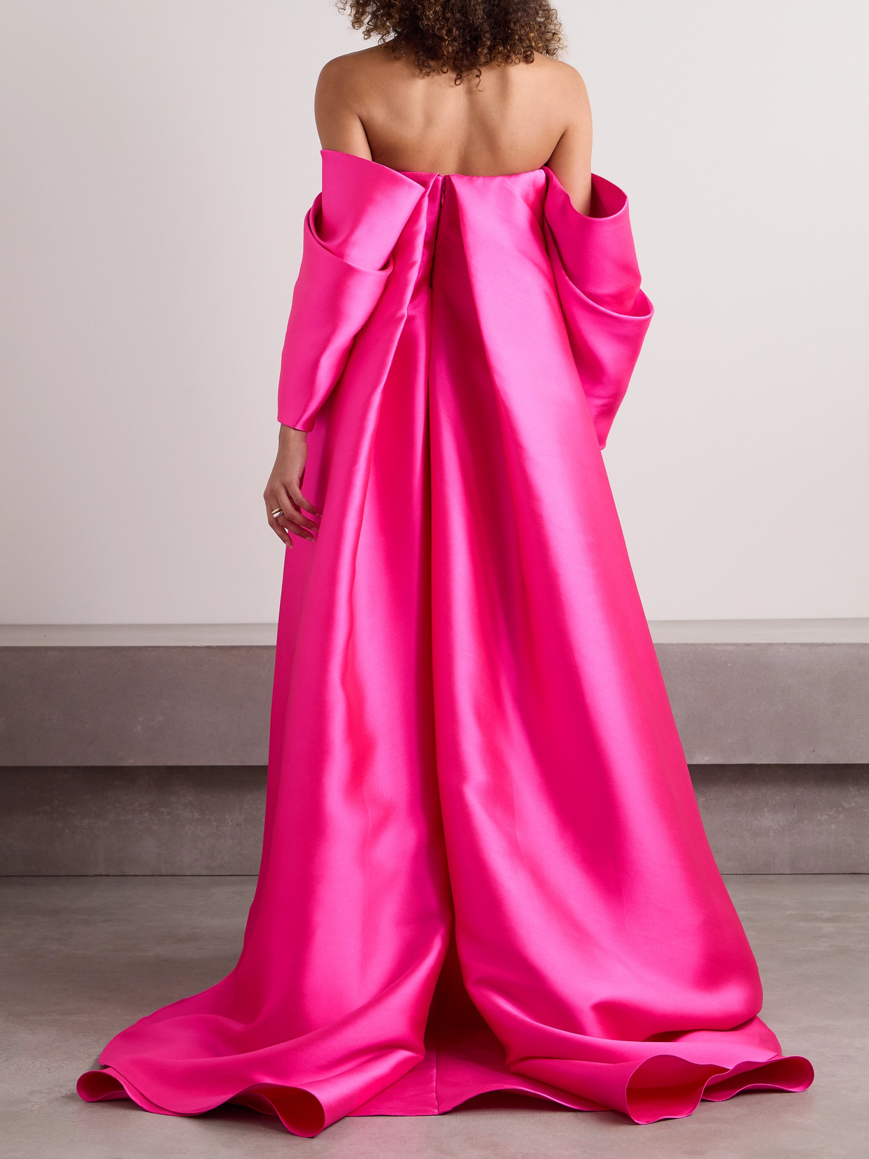 Solace London Kyla Cape-effect Off-the-shoulder Crepe And Satin-twill Gown In Pink