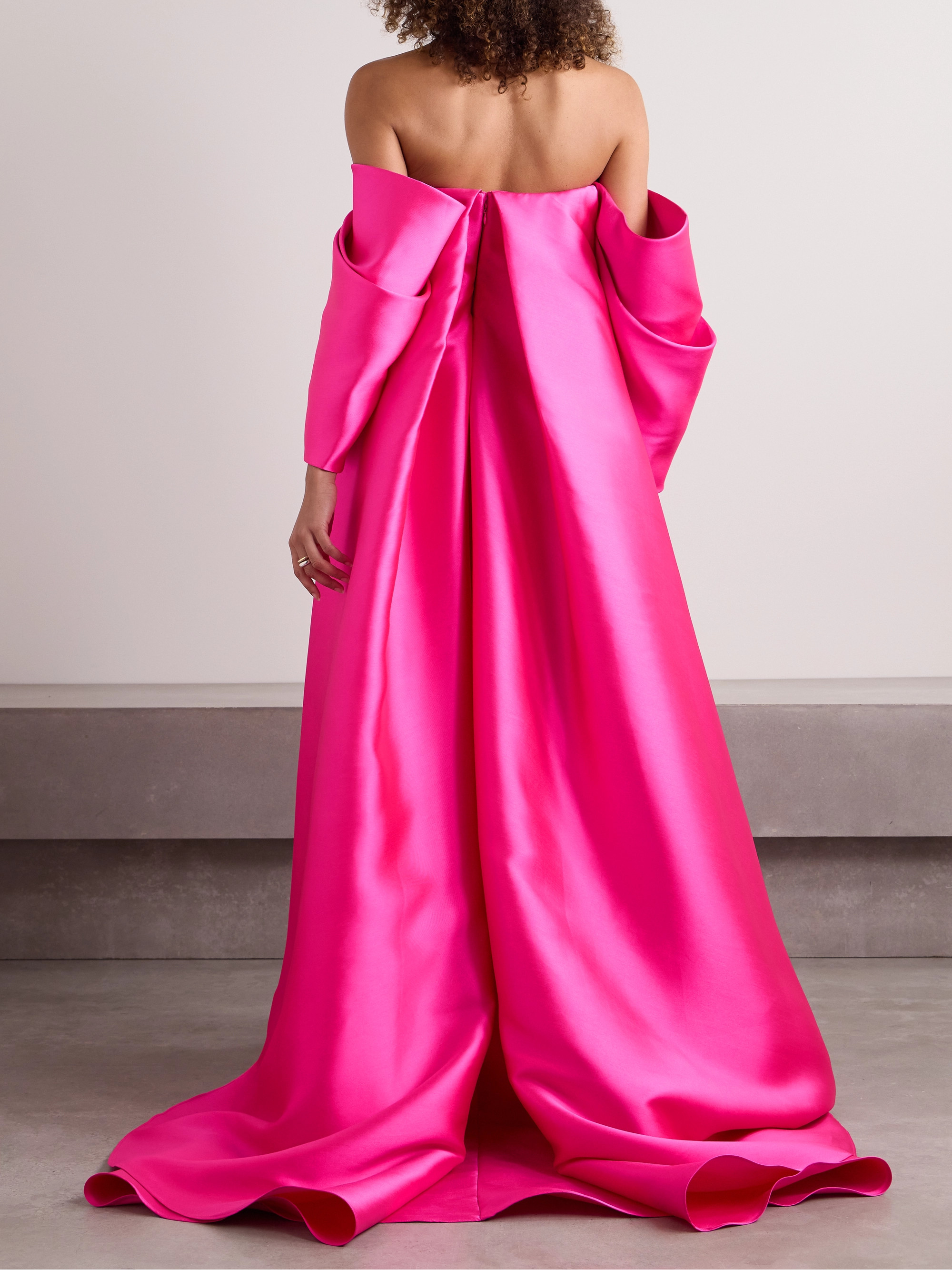 Solace London Kyla cape-effect off-the-shoulder crepe and satin-twill gown