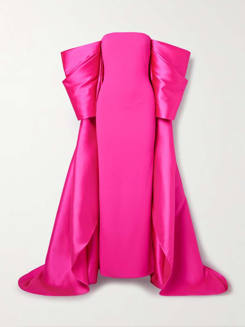 Solace London Kyla Cape-effect Off-the-shoulder Crepe And Satin-twill Gown