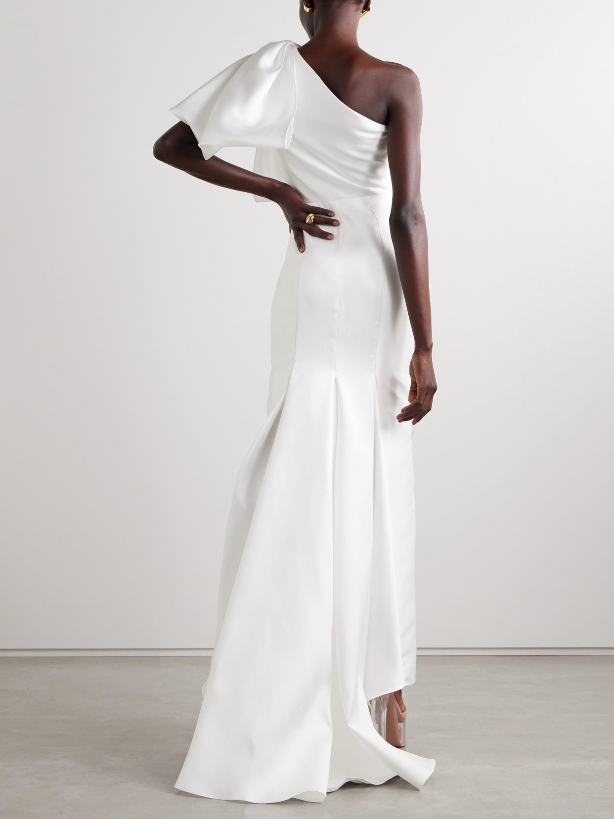 Solace London Priya One-shoulder Gathered Satin-twill Gown In White