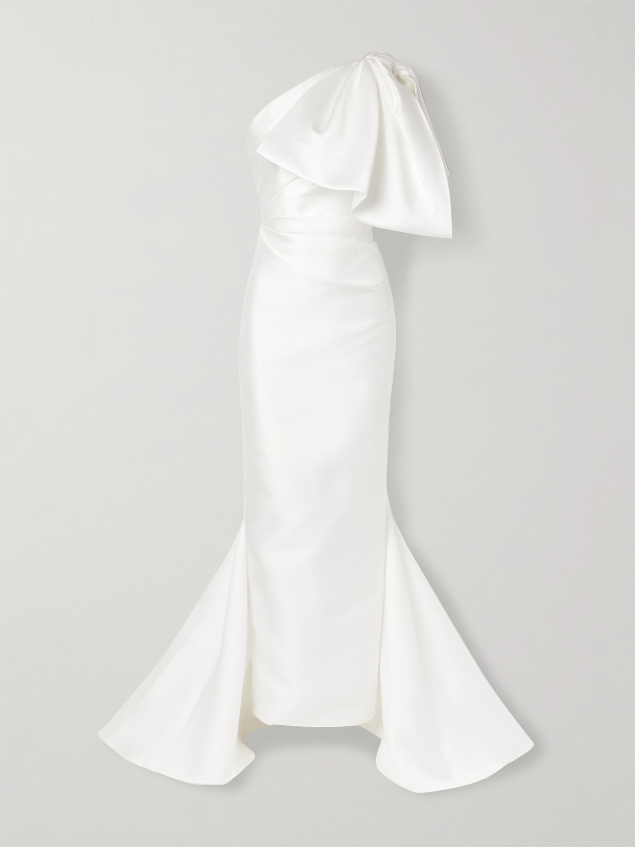 Solace London - Priya One-shoulder Gathered Satin-twill Gown - White