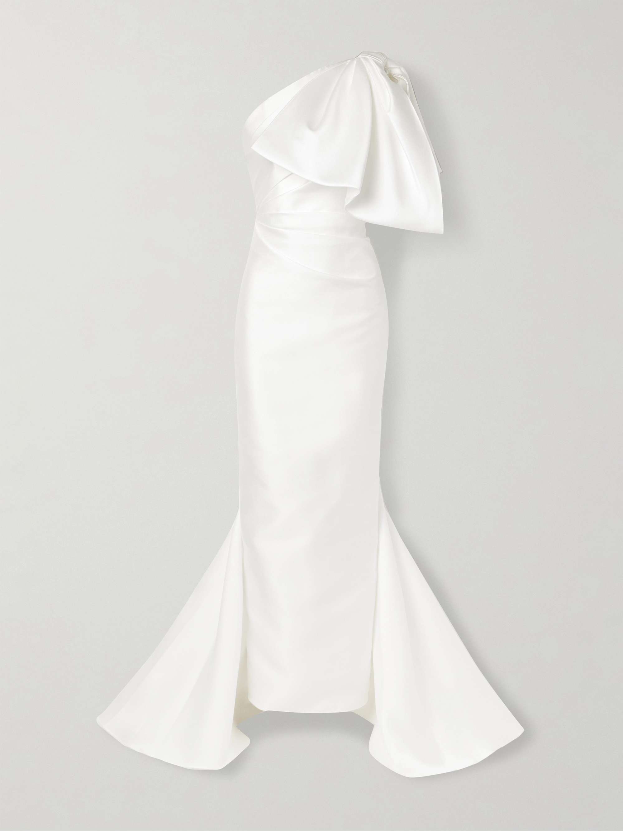 Priya one shoulder gathered satin twill gown white UK 10