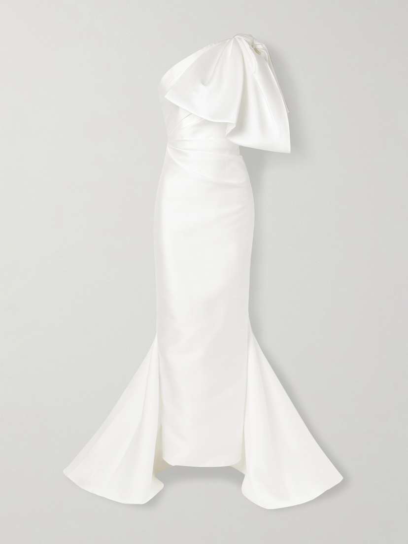 Solace London Priya One-shoulder Gathered Satin-twill Gown