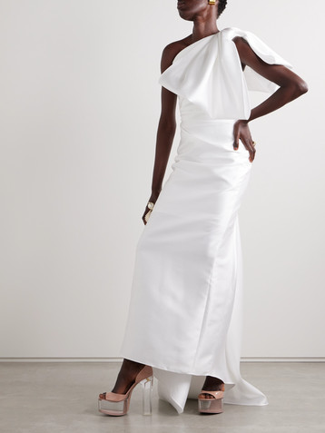 Solace London Priya one-shoulder gathered satin-twill gown