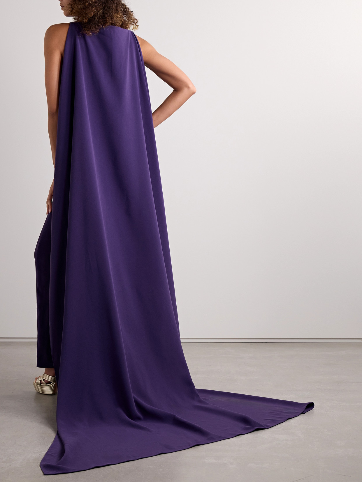 Solace London Kaila Cape-effect Crepe Gown In Purple