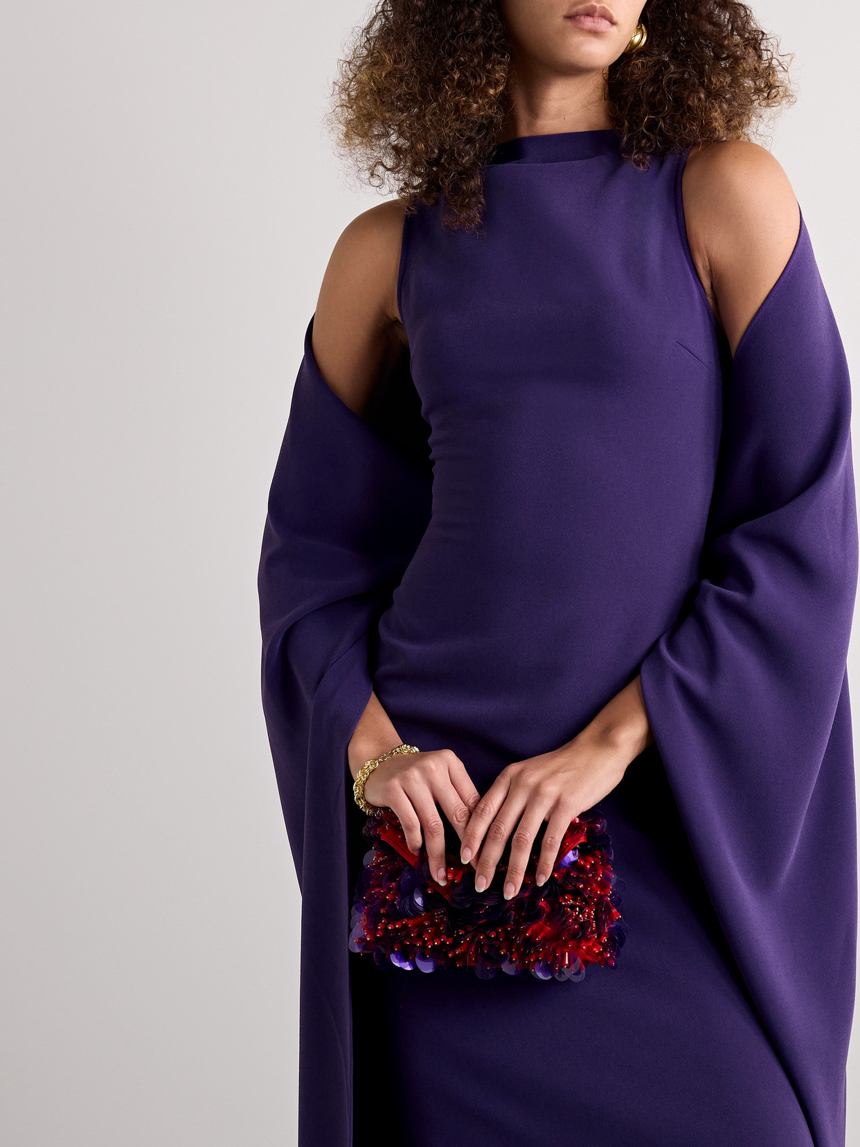 Solace London Kaila Cape-effect Crepe Gown In Purple