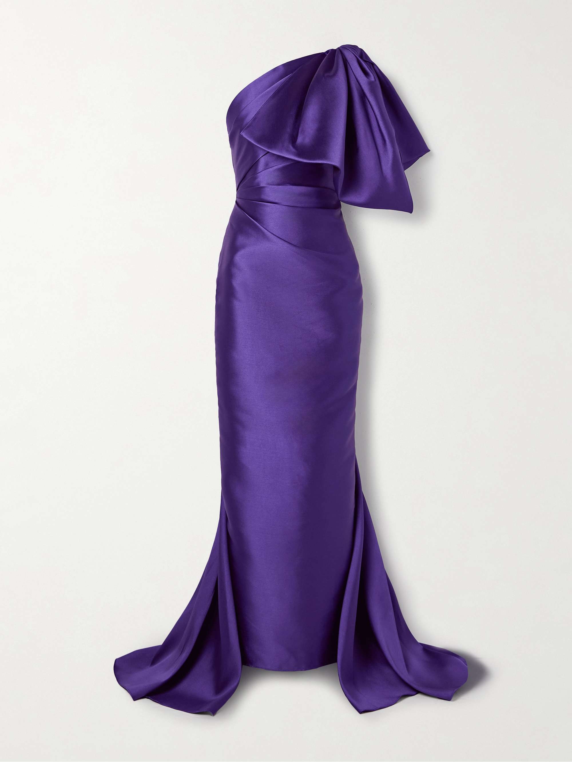 SOLACE LONDON Priya one-shoulder bow-embellished satin-twill SOLACE LONDON Priya one-shoulder bow-embellished satin-twill