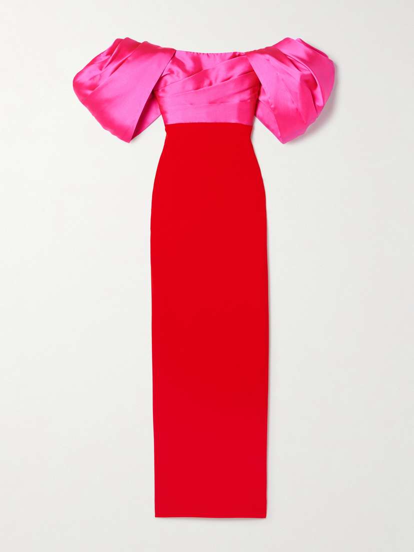 Solace London Sian Off-the-shoulder Two-tone Pleated Crepe And Faille Gown