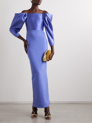 Solace London Melina off-the-shoulder crepe and satin-twill gown