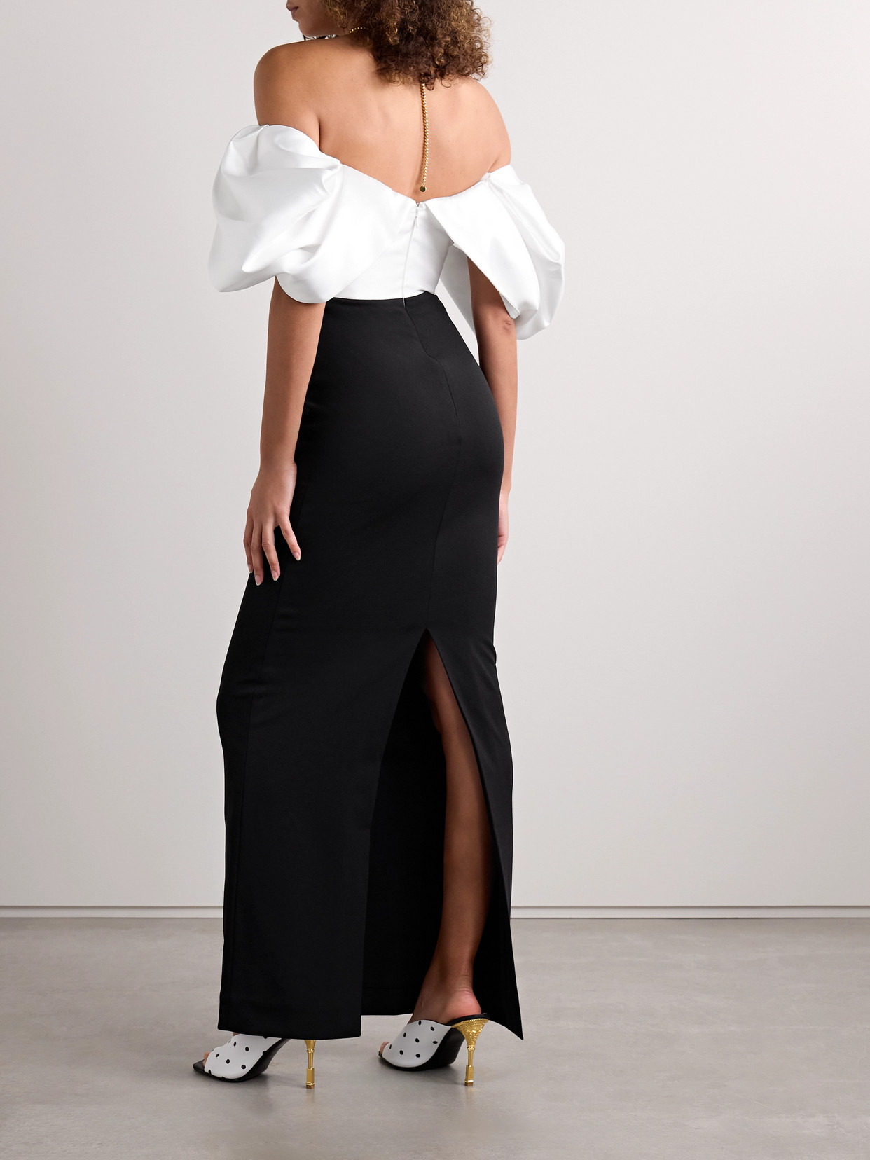 Solace London Sian Off-the-shoulder Two-tone Crepe And Faille Gown In Black