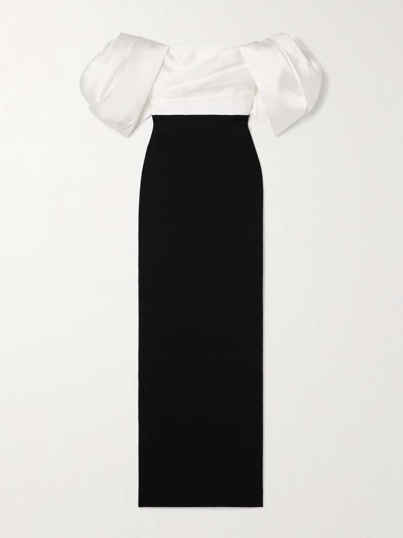 Solace London Sian Off-the-shoulder Two-tone Crepe And Faille Gown
