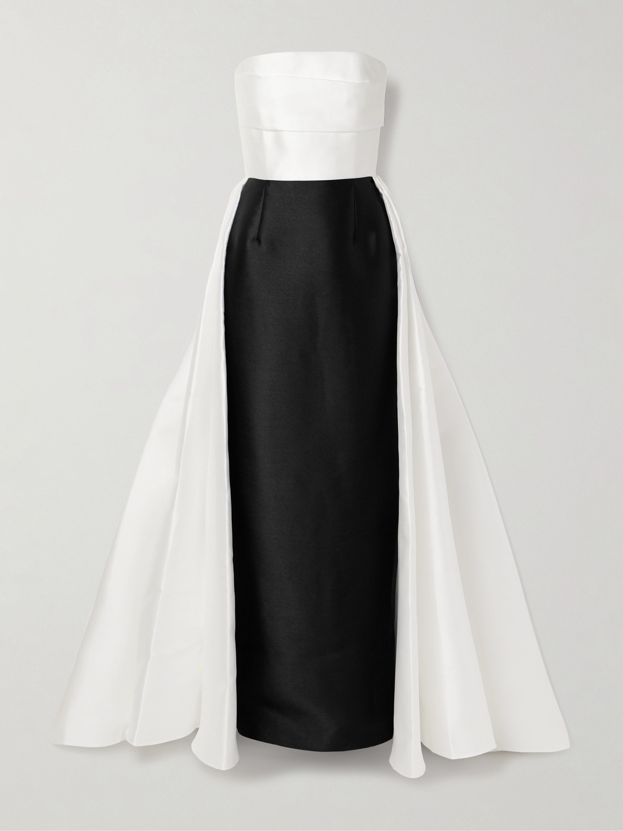 Solace London Tiffany Strapless Draped Two-tone Satin-twill Gown In Black
