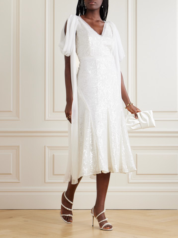 Erdem Draped chiffon-paneled sequined satin midi dress
