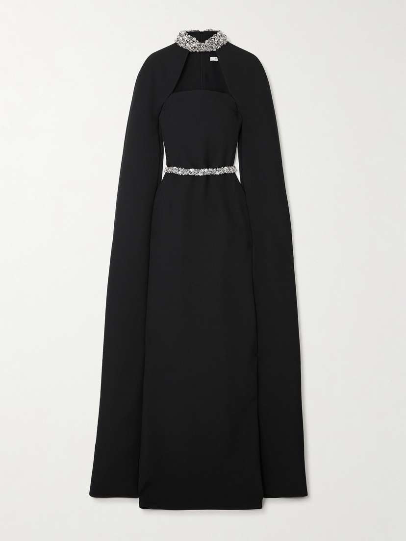 Safiyaa Harlow Embellished Belted Stretch-crepe Gown