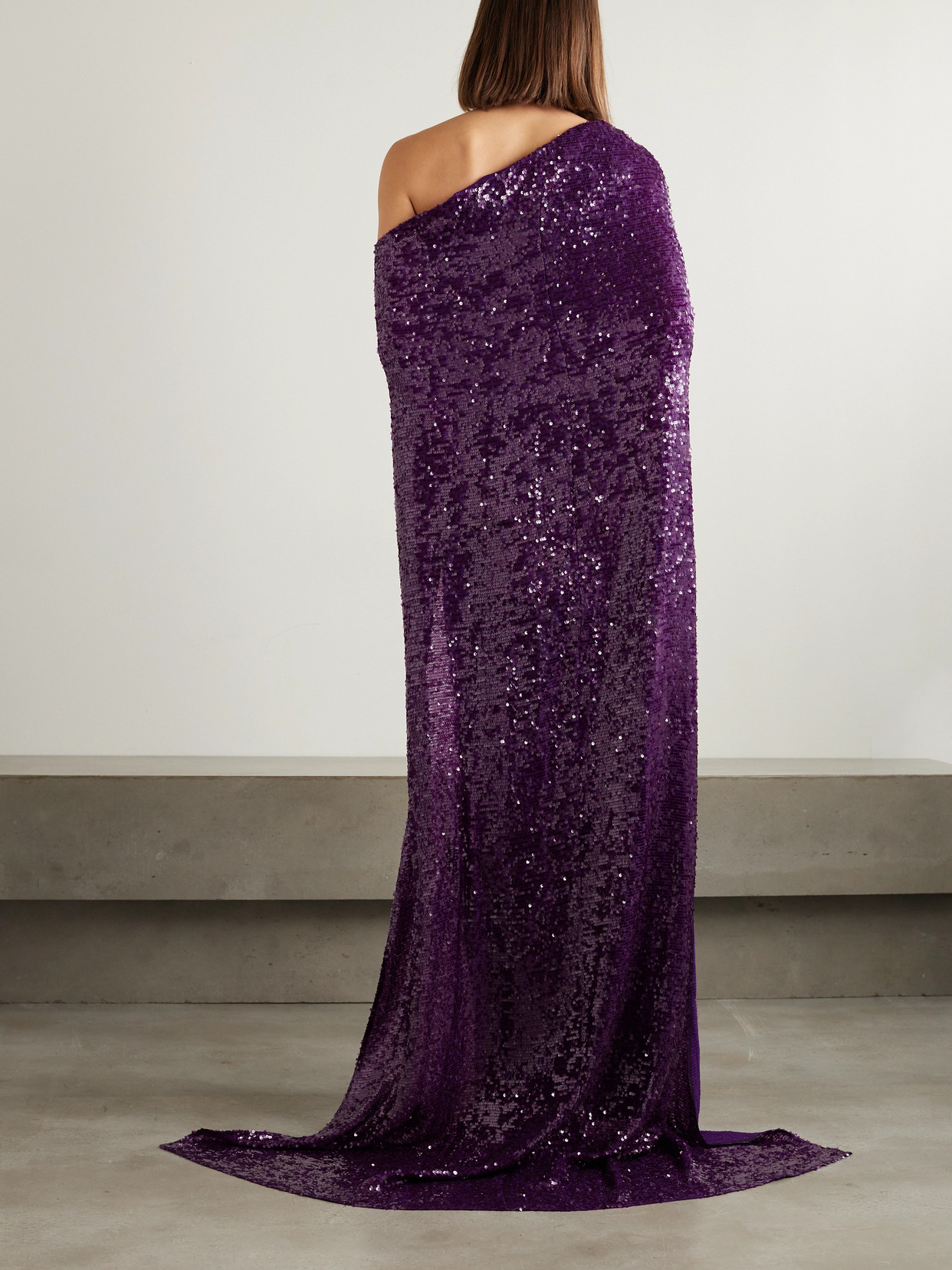 Safiyaa Cadenza Cape-effect Sequined Georgette And Stretch-crepe Gown In Purple
